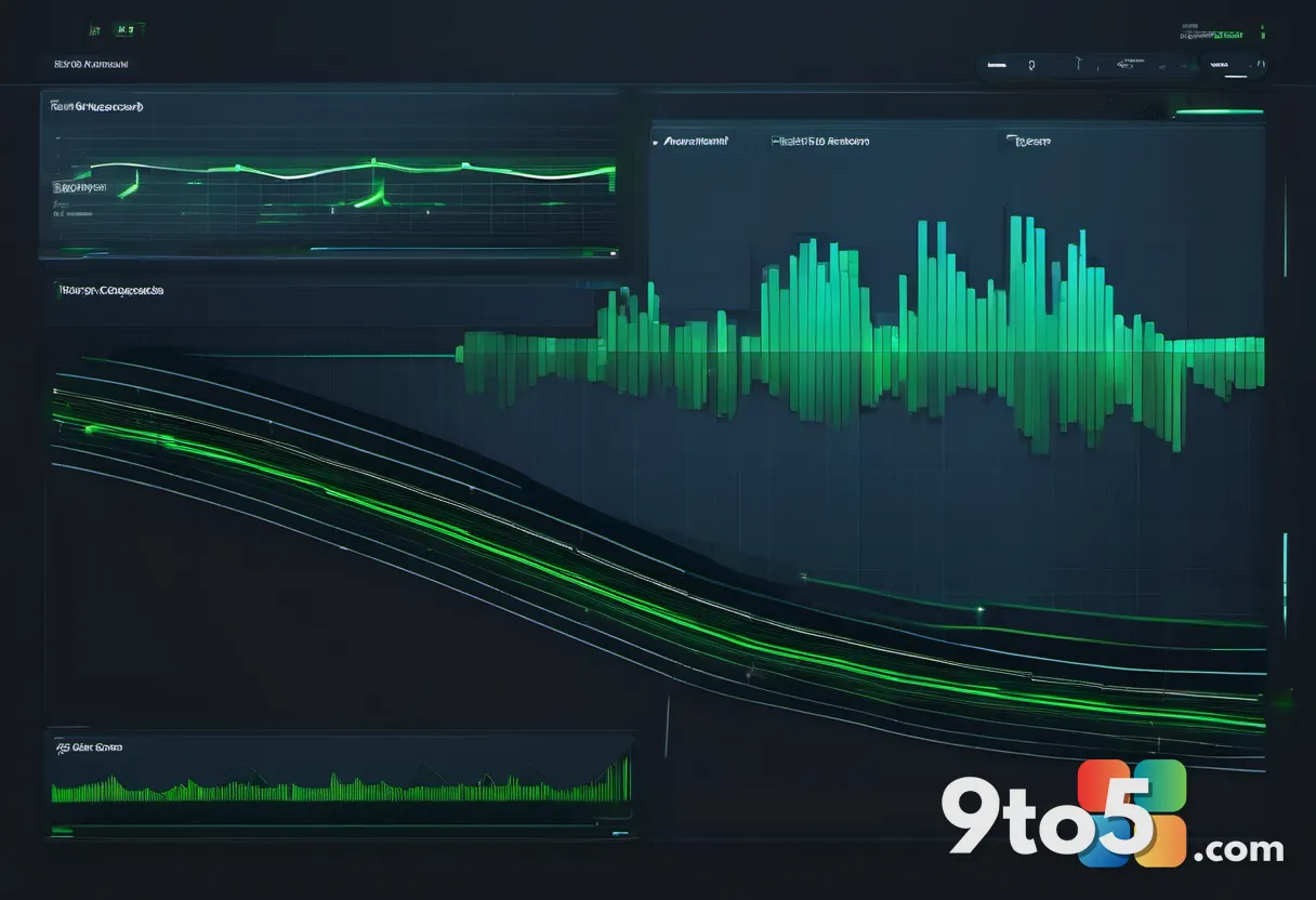An abstract visualization of an upward-trending speed graph in blue and green against a dark background, representing fa