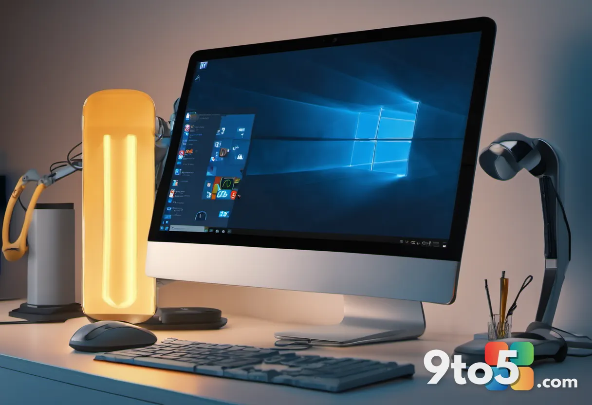 A close-up of a digital repair wrench and screwdriver crossed over glowing Microsoft Office icons on a dark monitor scre