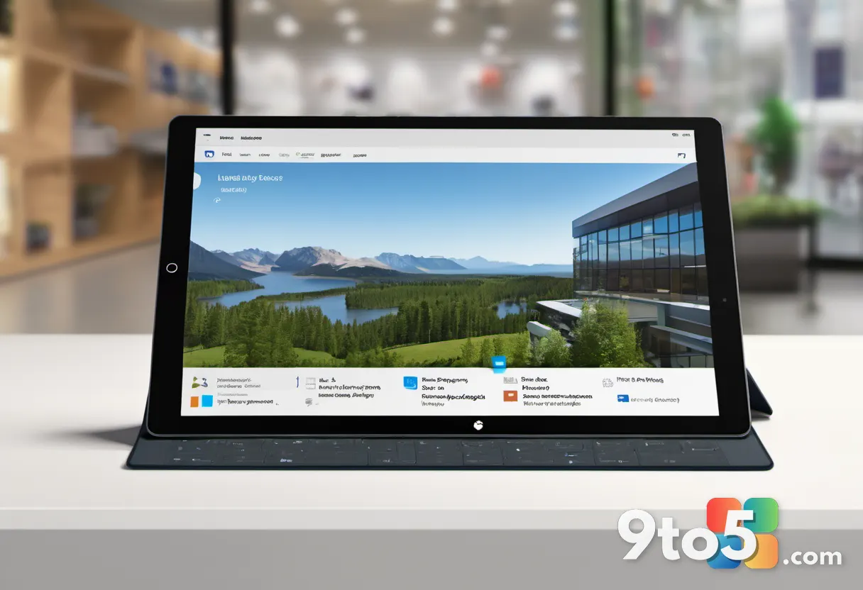 A Microsoft Store app page on a tablet showing the Mixed Reality Link icon, soft focus office background, natural daylig