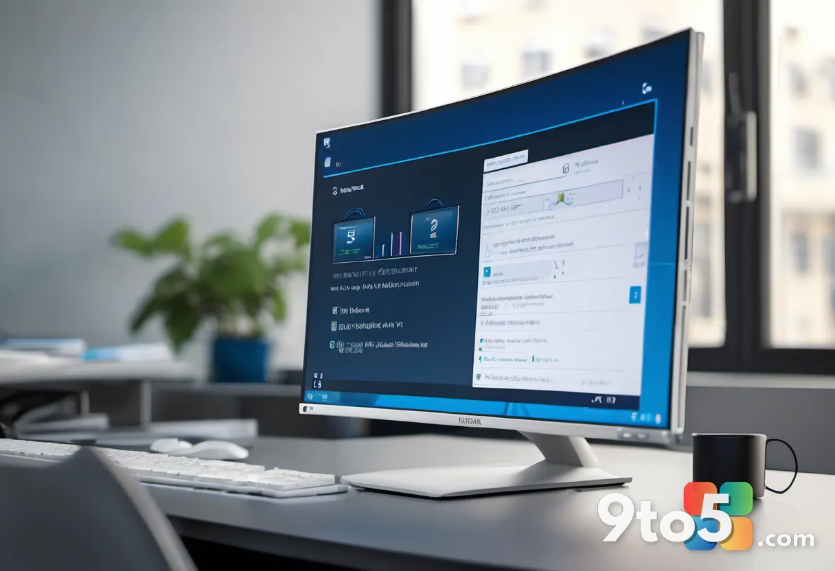 A close-up of a desktop computer monitor showing a Windows Update screen with a blue progress ring and the number KB5124