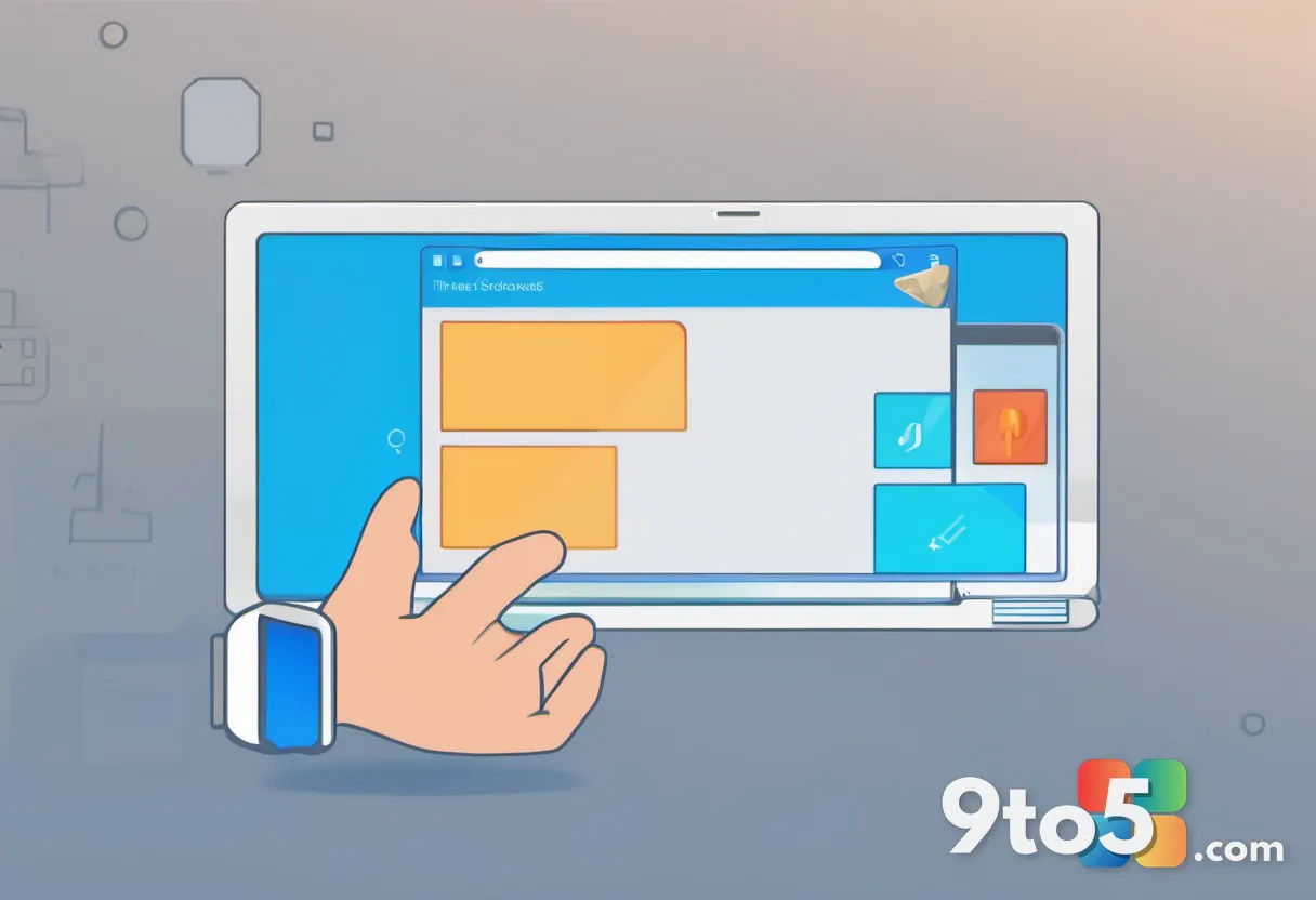 An illustration of a hand pressing a glowing save button on a touchscreen, symbolizing Microsoft reversing a decision, w
