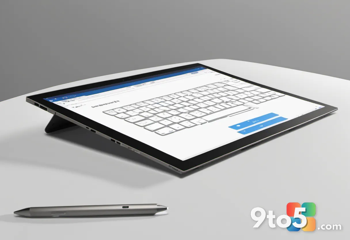 A hand using a stylus pen on a Surface Pro 12-inch touchscreen, showing the pen-friendly 2-in-1 design, shallow depth of