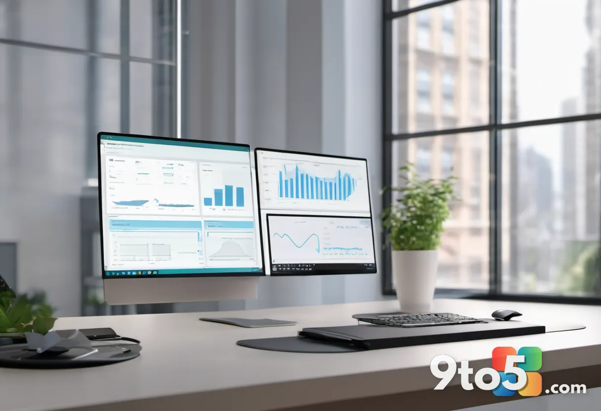 Bright modern office desk with an open laptop showing a cloud analytics dashboard, soft natural window light, minimalist