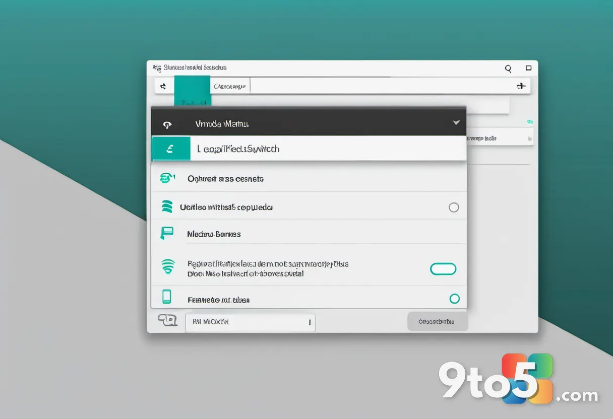 A settings menu toggle switch in the off position on a screen, minimalist design, teal and gray colors, shallow depth of