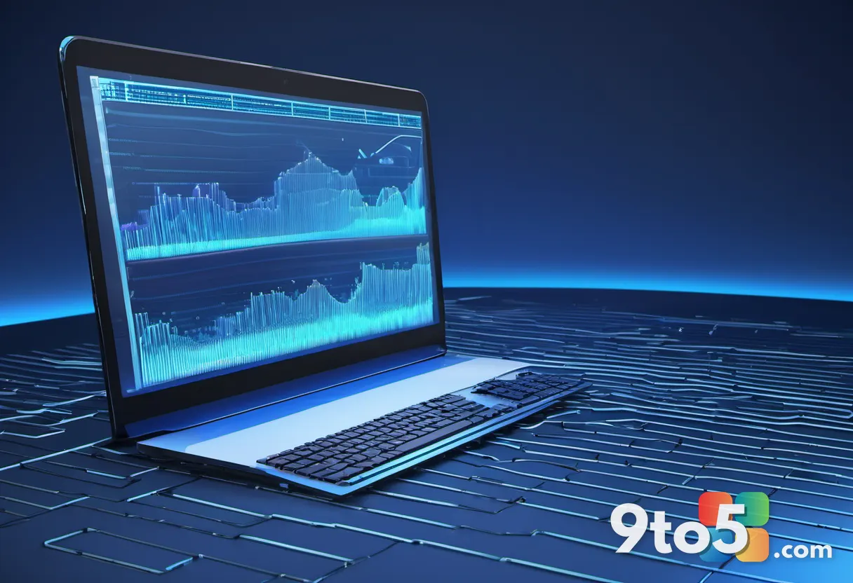 A conceptual illustration of glowing blue data streams flowing rapidly into shiny RAM memory chips against a dark blue b
