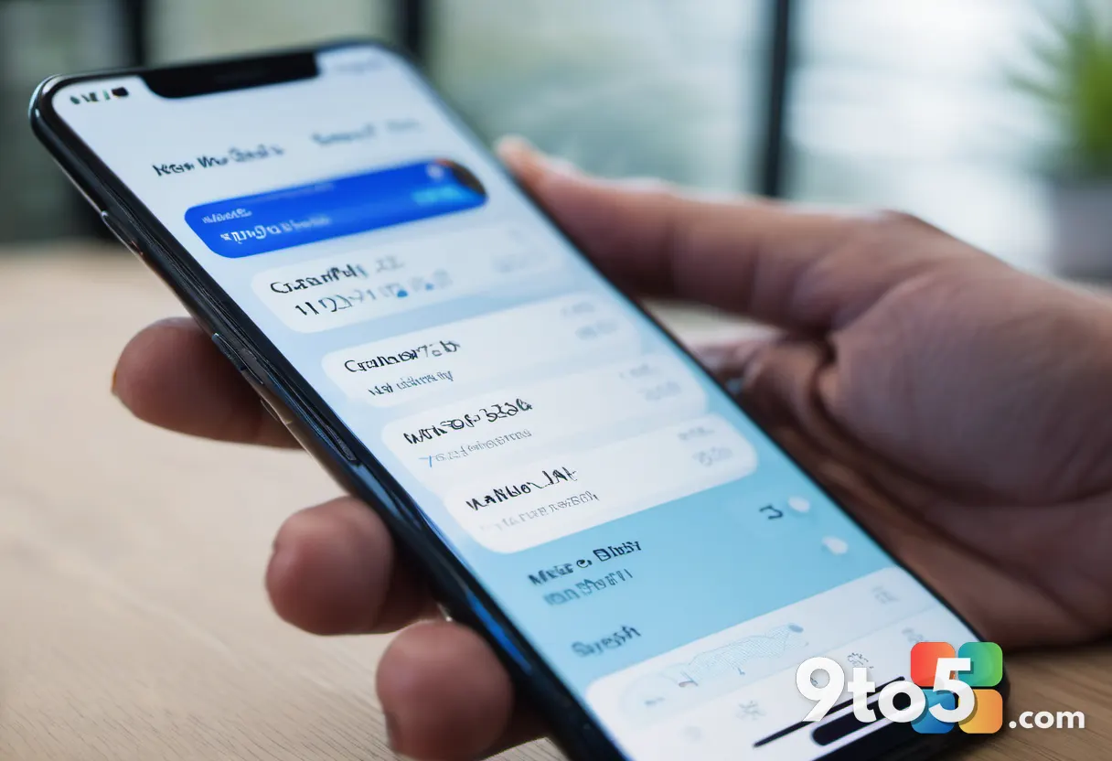 A close-up of a smartphone displaying an AI chat interface with a rising cost meter, soft bokeh office background, cool 