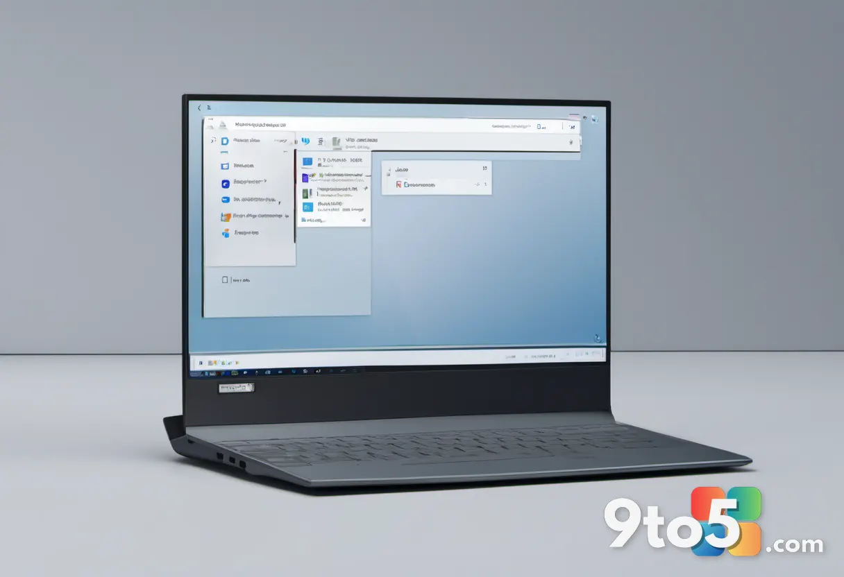 A Windows 11 taskbar being dragged to the top of a screen with a resizable Start menu, modern UI, blue and gray tones, m