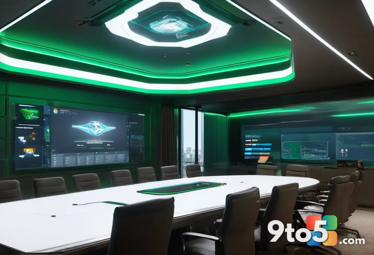 A glowing Halo helmet icon being gently slid across a polished boardroom table toward a green Activision logo, soft stud