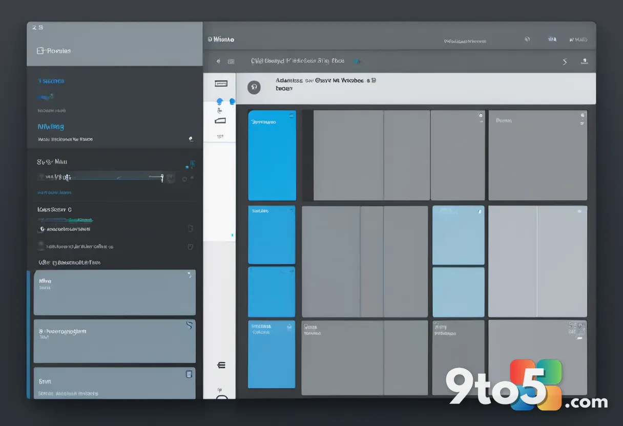 Split-screen illustration of classic gray Windows dialog boxes versus modern dark-mode WinUI versions, digital illustrat
