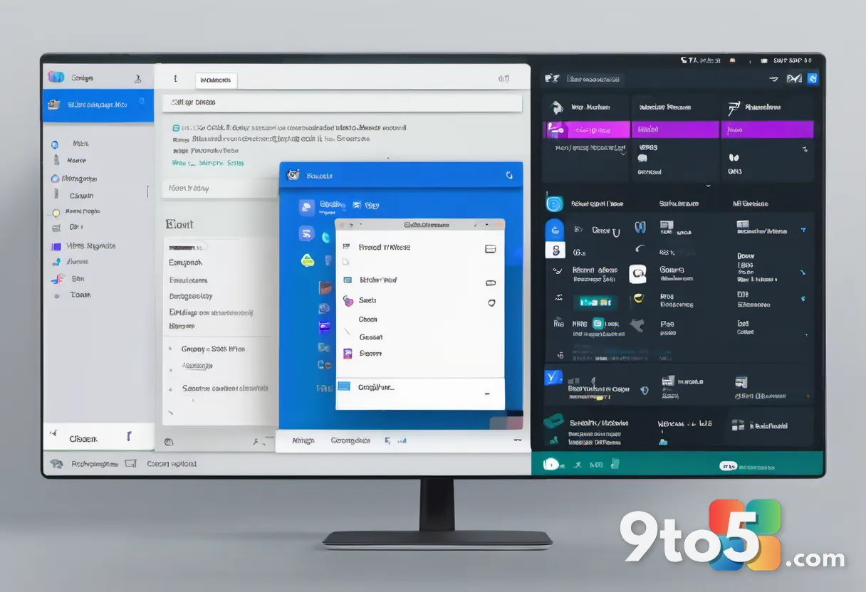 A right-click context menu floating in space with neatly organized vertical action icons, dark tech background, vibrant 