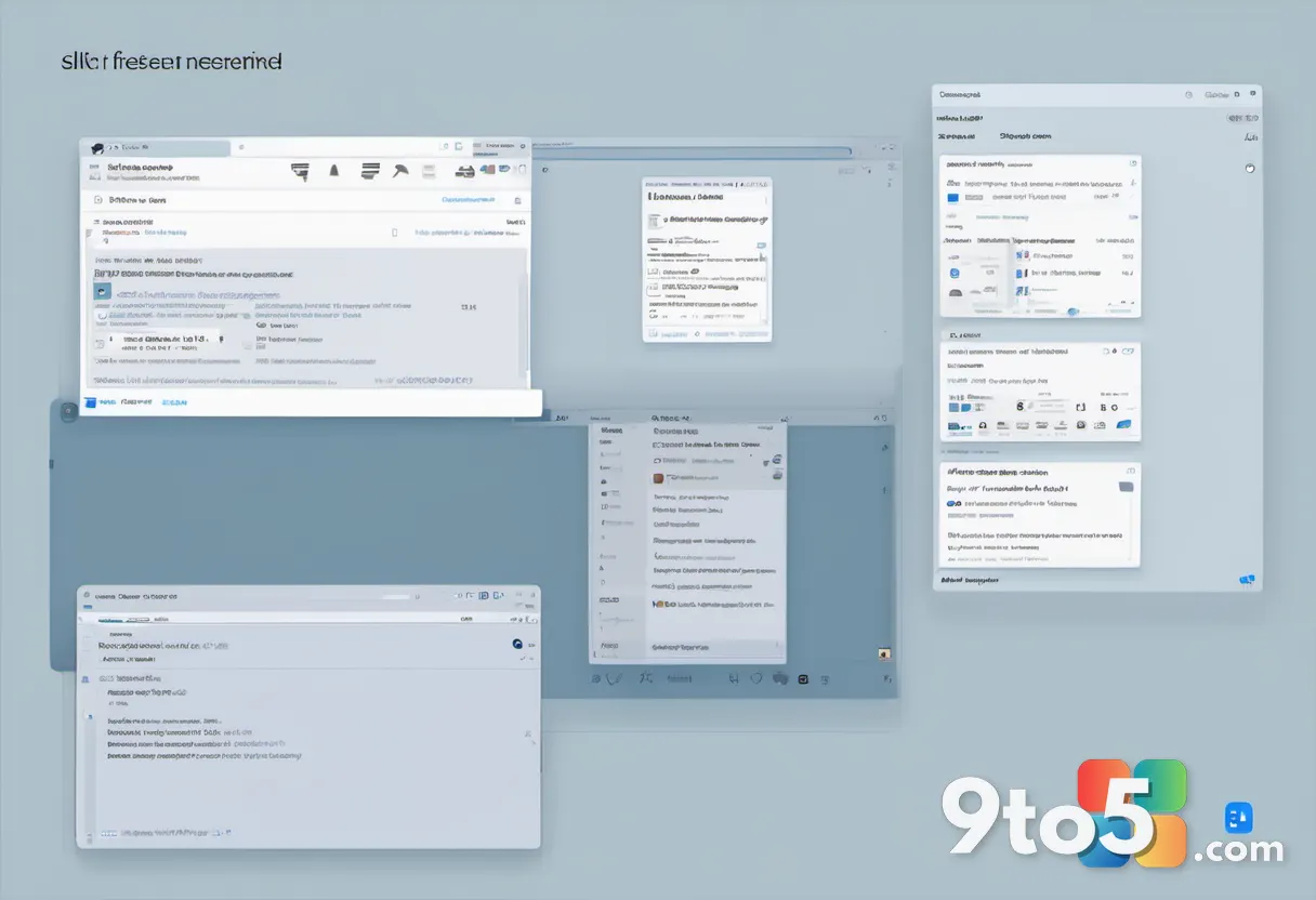 A split-screen comparison of two email client interfaces, one modern and one classic-styled, muted blue palette, neutral