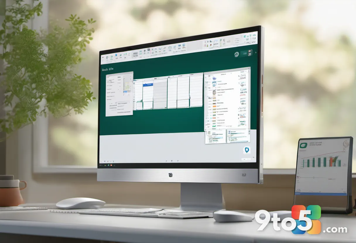 A close-up of a computer monitor displaying the Office 2021 application suite icons—Word, Excel, PowerPoint—with a small