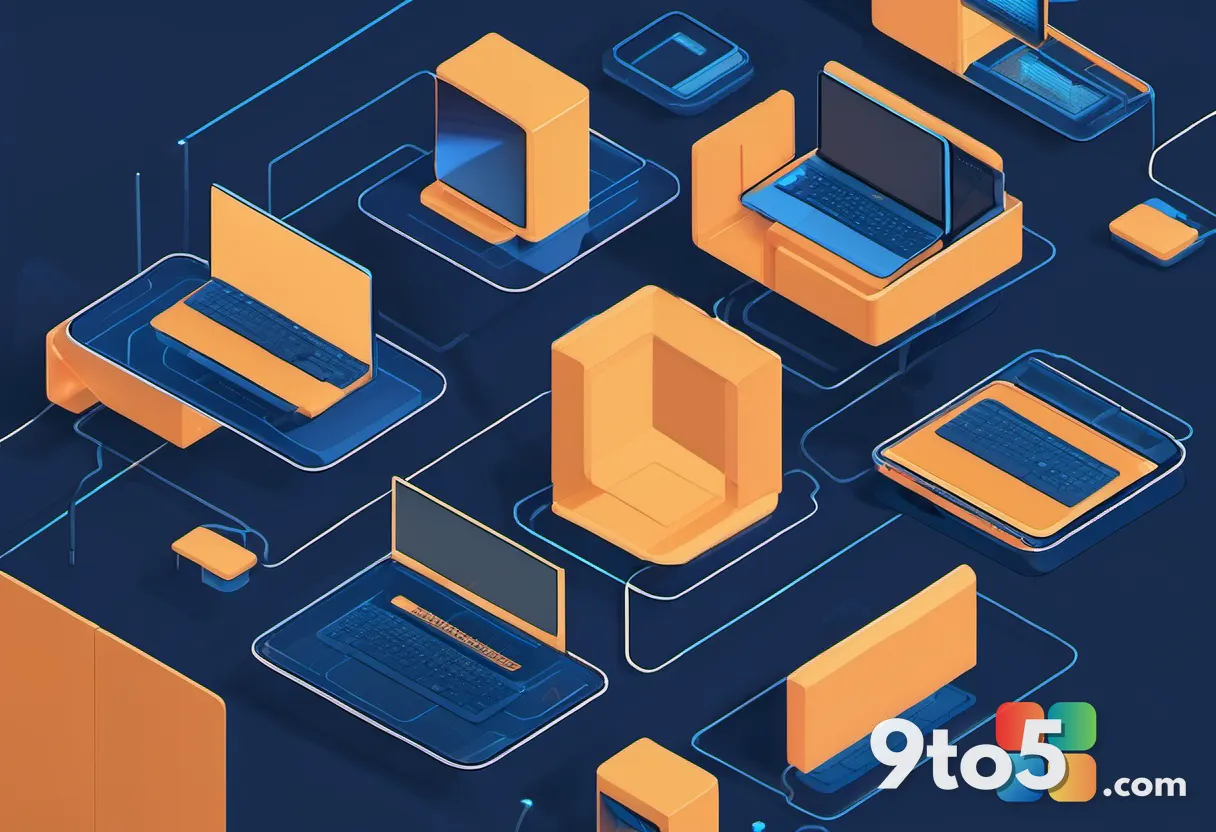 An abstract isometric illustration of three interconnected glowing panels representing chat, code, and office productivi