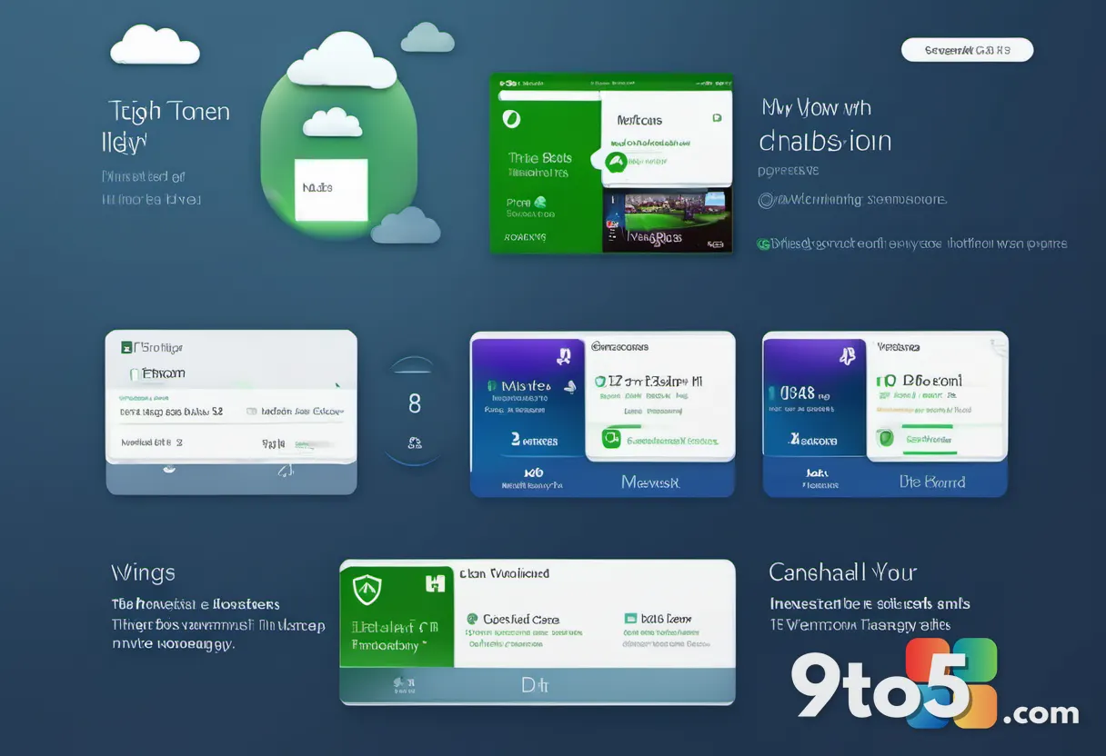 Three glowing subscription tier cards floating in a row against a dark blue background, each labeled with feature icons