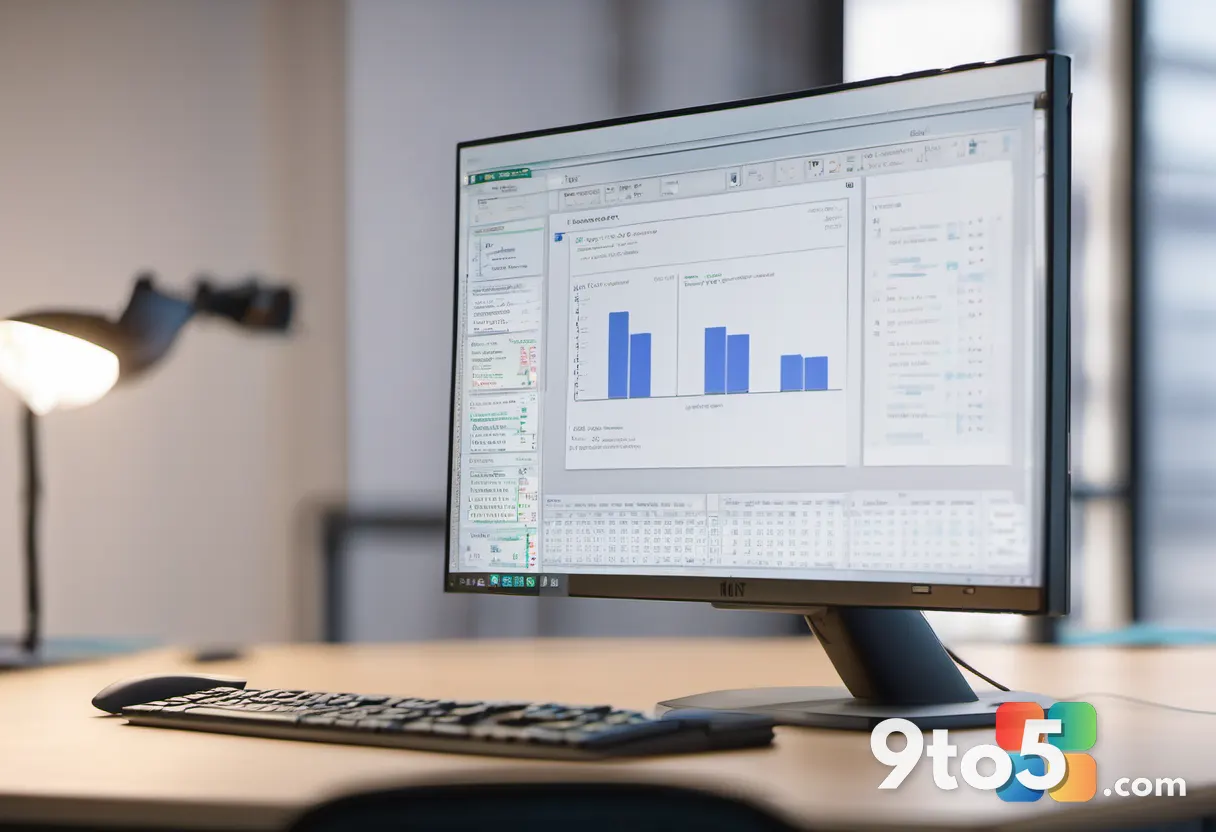 A close-up of a computer monitor displaying an open-source office suite interface with document and spreadsheet icons, w