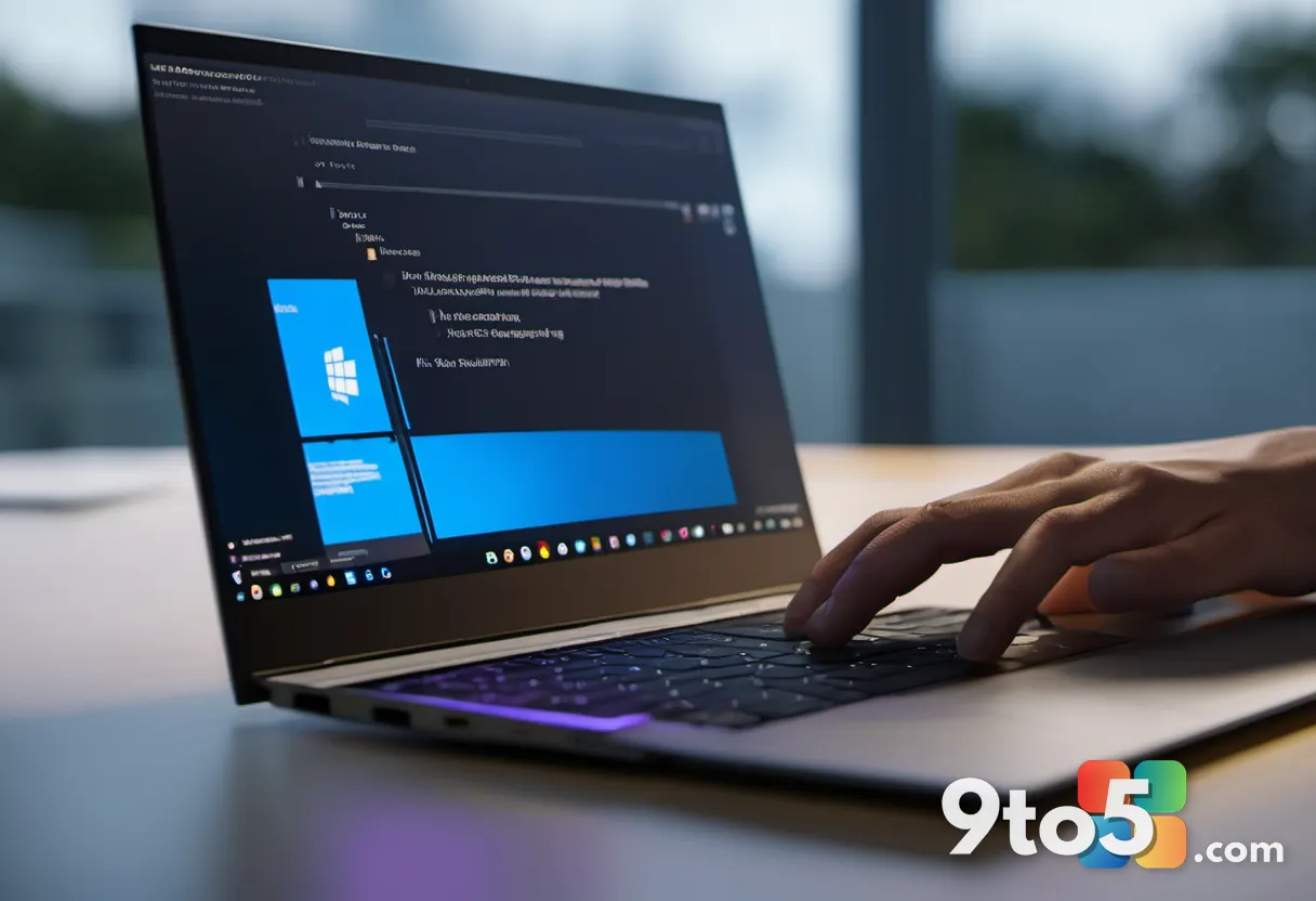 A close-up of a hand plugging a glowing USB drive into a laptop port, representing Windows installation media and the Me