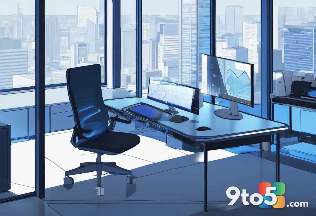 A developer at a dual-monitor workstation, multiple virtual machine windows stacked on screen, glowing blue hypervisor i