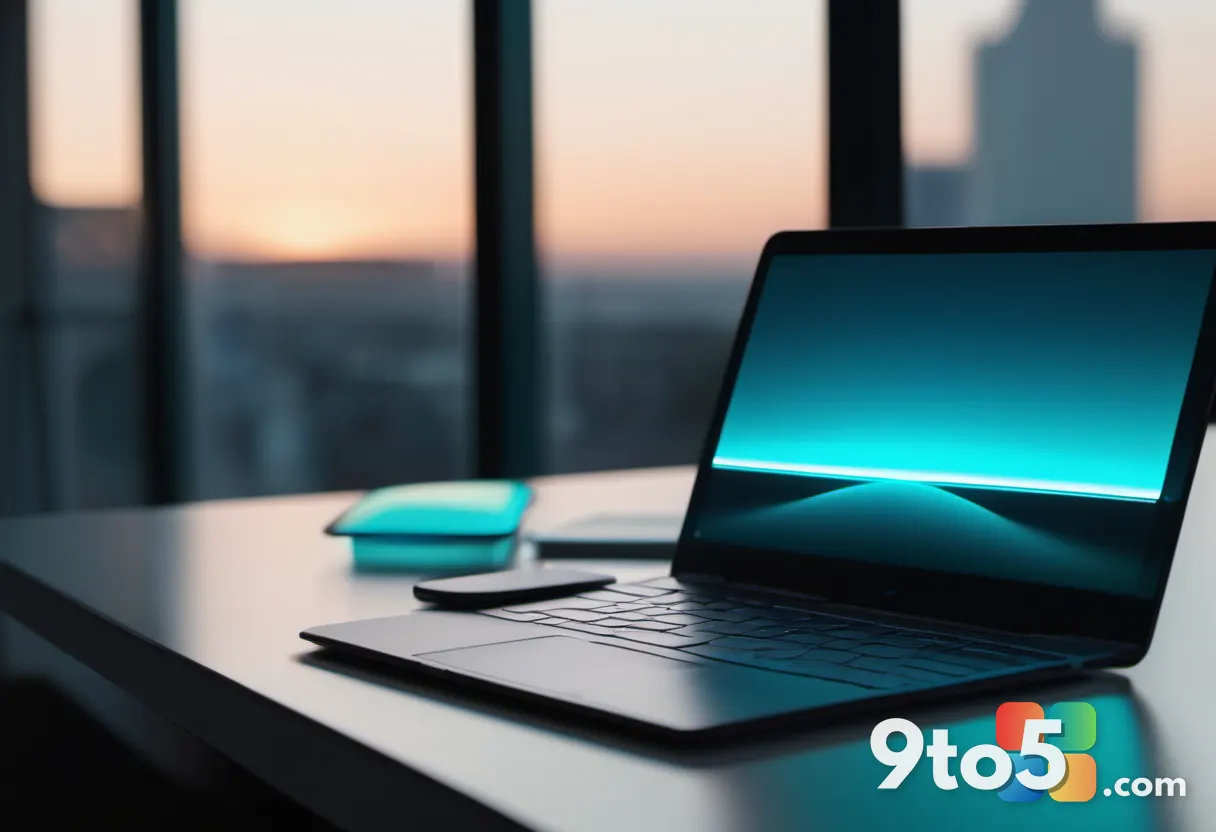 A close-up of a hand holding a smartphone next to a laptop, both displaying the same open webpage, with a glowing bridge