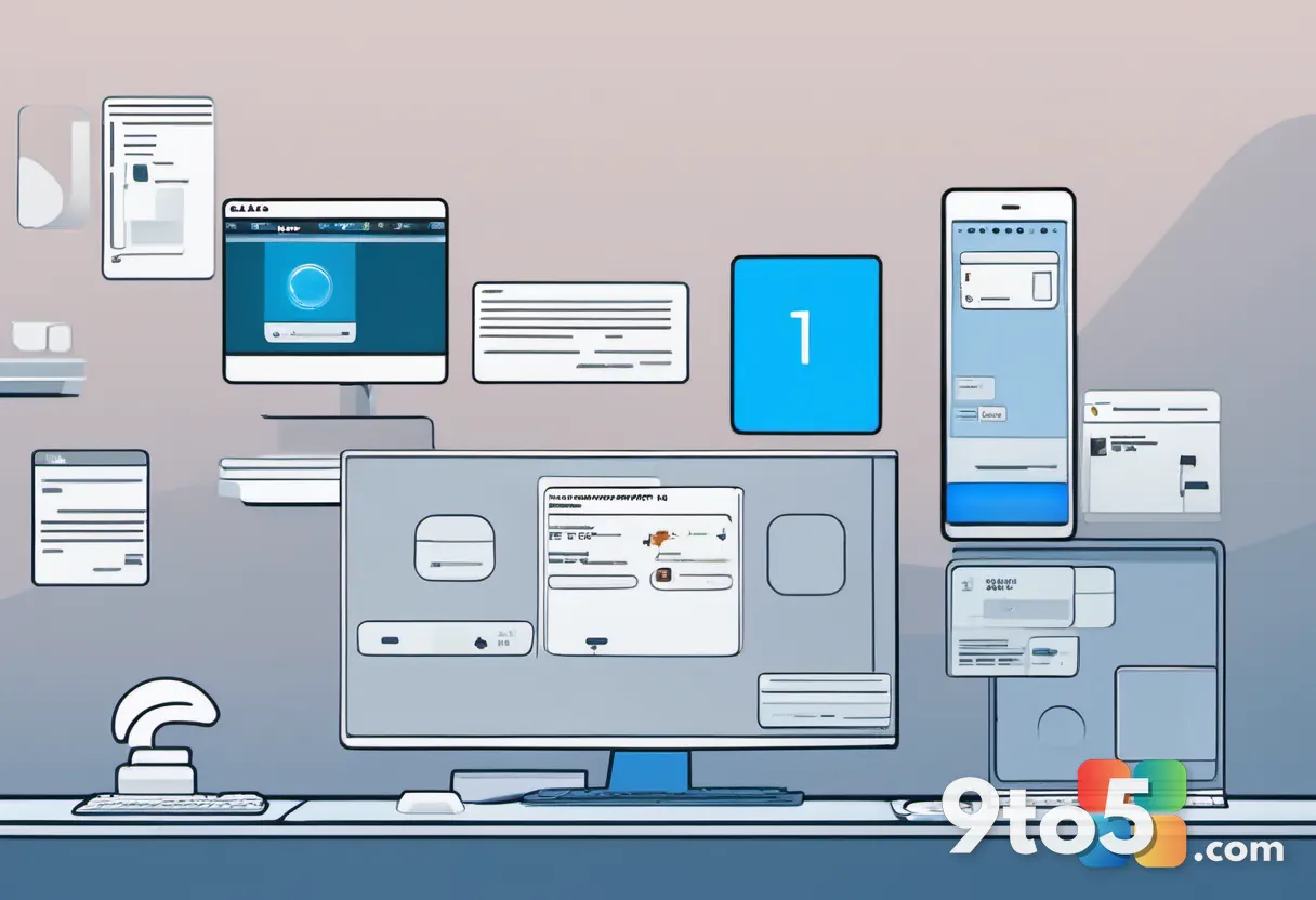 A Windows 11 desktop screen showing a taskbar and desktop icons in a disorganized, scattered arrangement, subtle warning