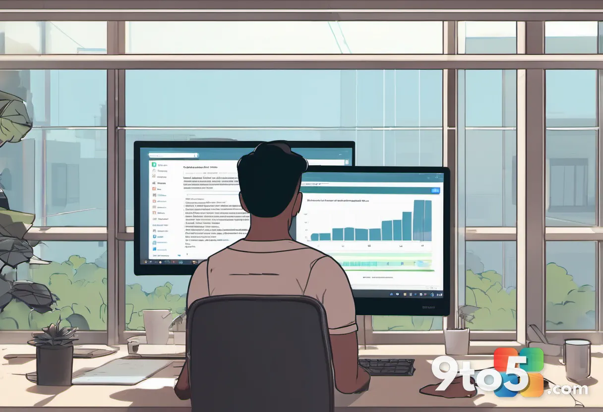 A frustrated user staring at a laptop screen showing a Windows Update screen, hands on desk, soft natural window light,