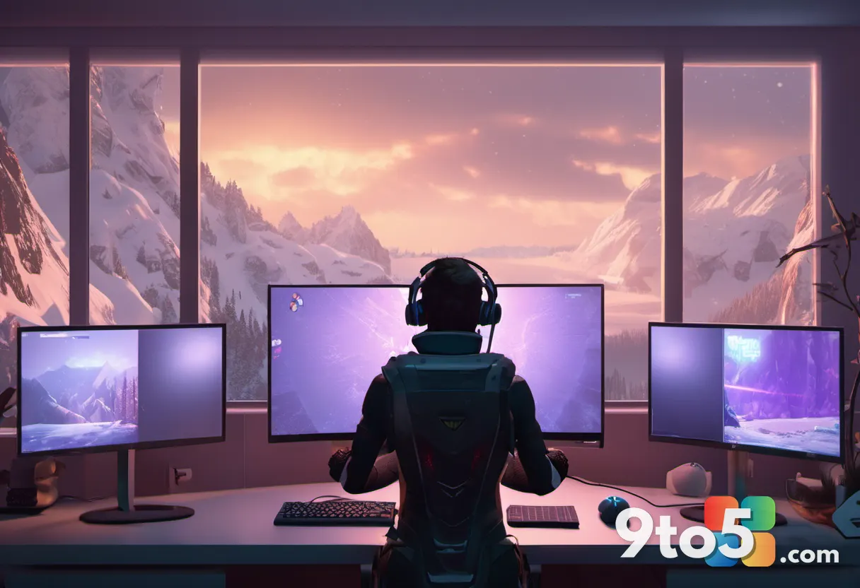 A gamer's hands raised in frustration in front of a monitor showing a frozen game screen, warm room lighting, shallow fo