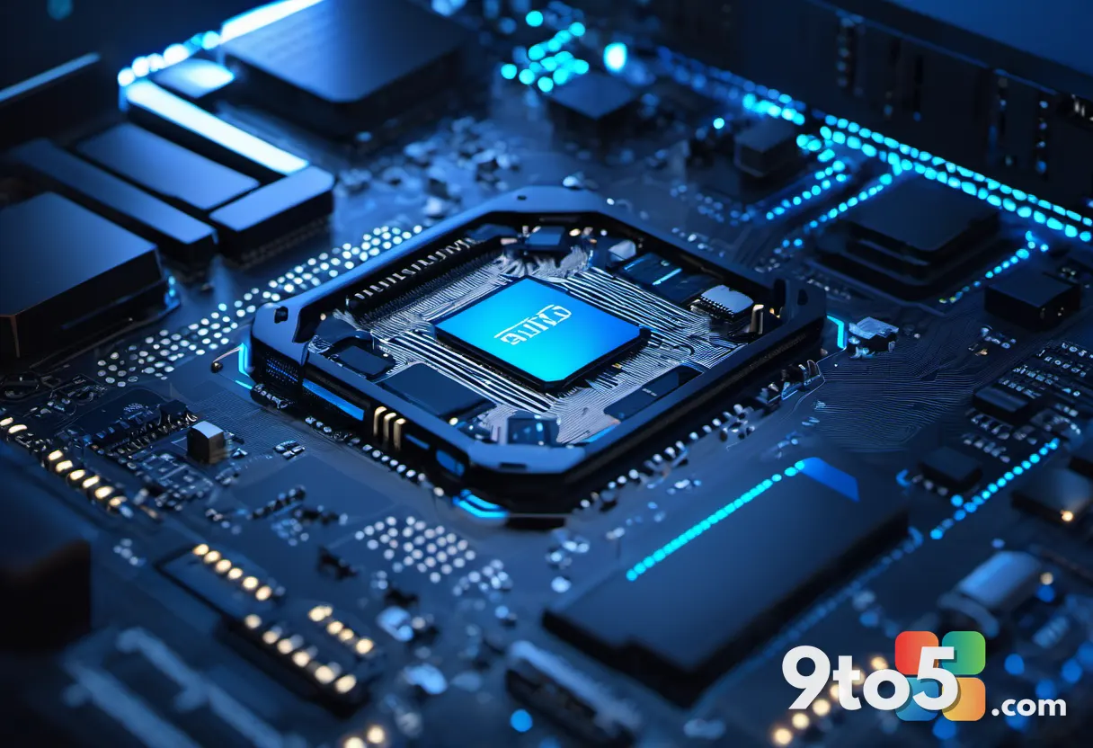 A stylized motherboard with glowing UEFI chip and a small padlock icon, deep navy and electric blue lighting, detailed h
