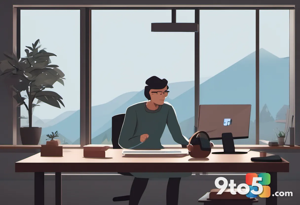 A reader at a home desk viewing a magnified, low-glare screen with gentle dark tones, relaxed and comfortable. Warm natu