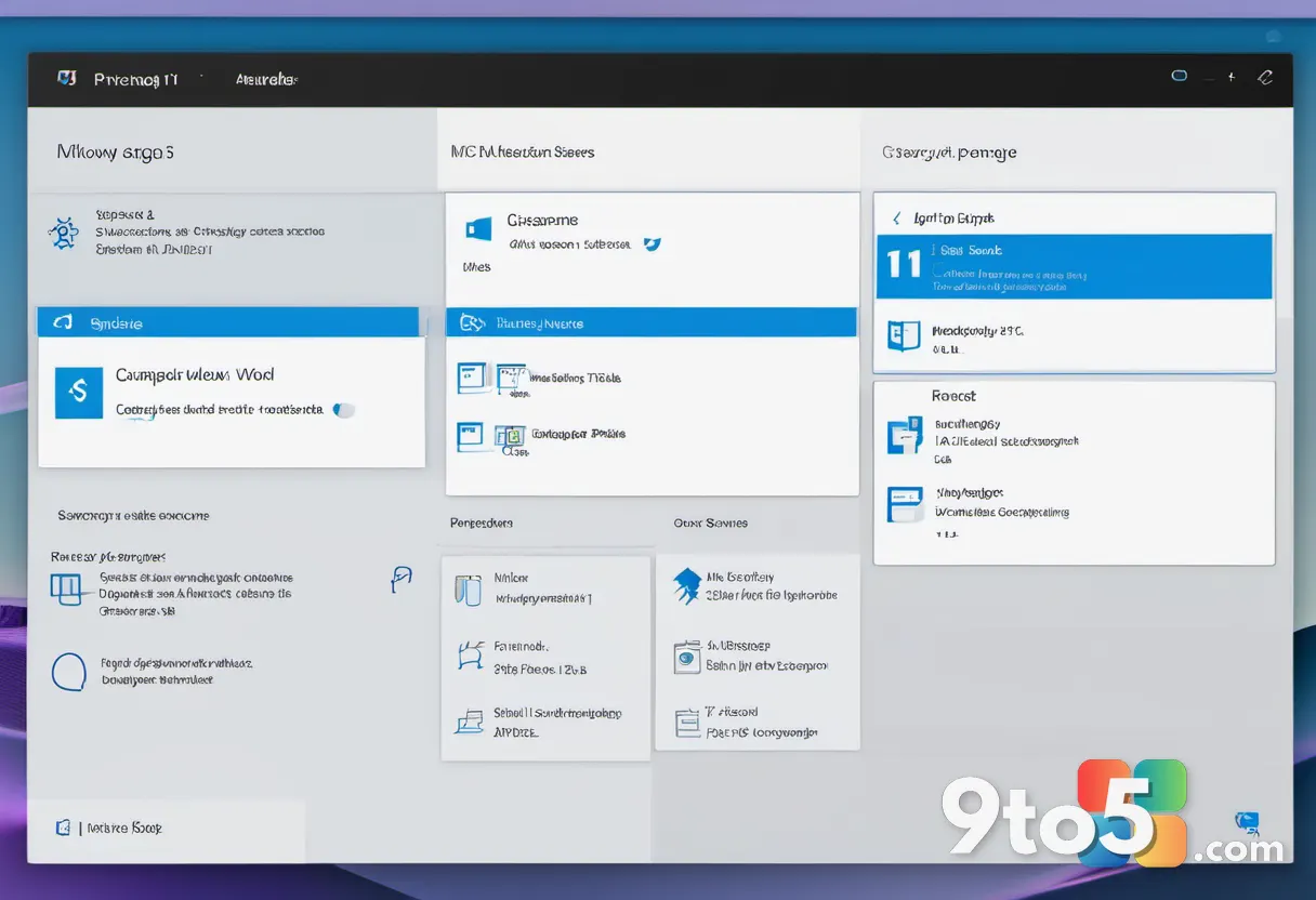 An abstracted Windows 11 Settings window showing a Privacy and security Search toggle, blue accent, shallow depth of fie