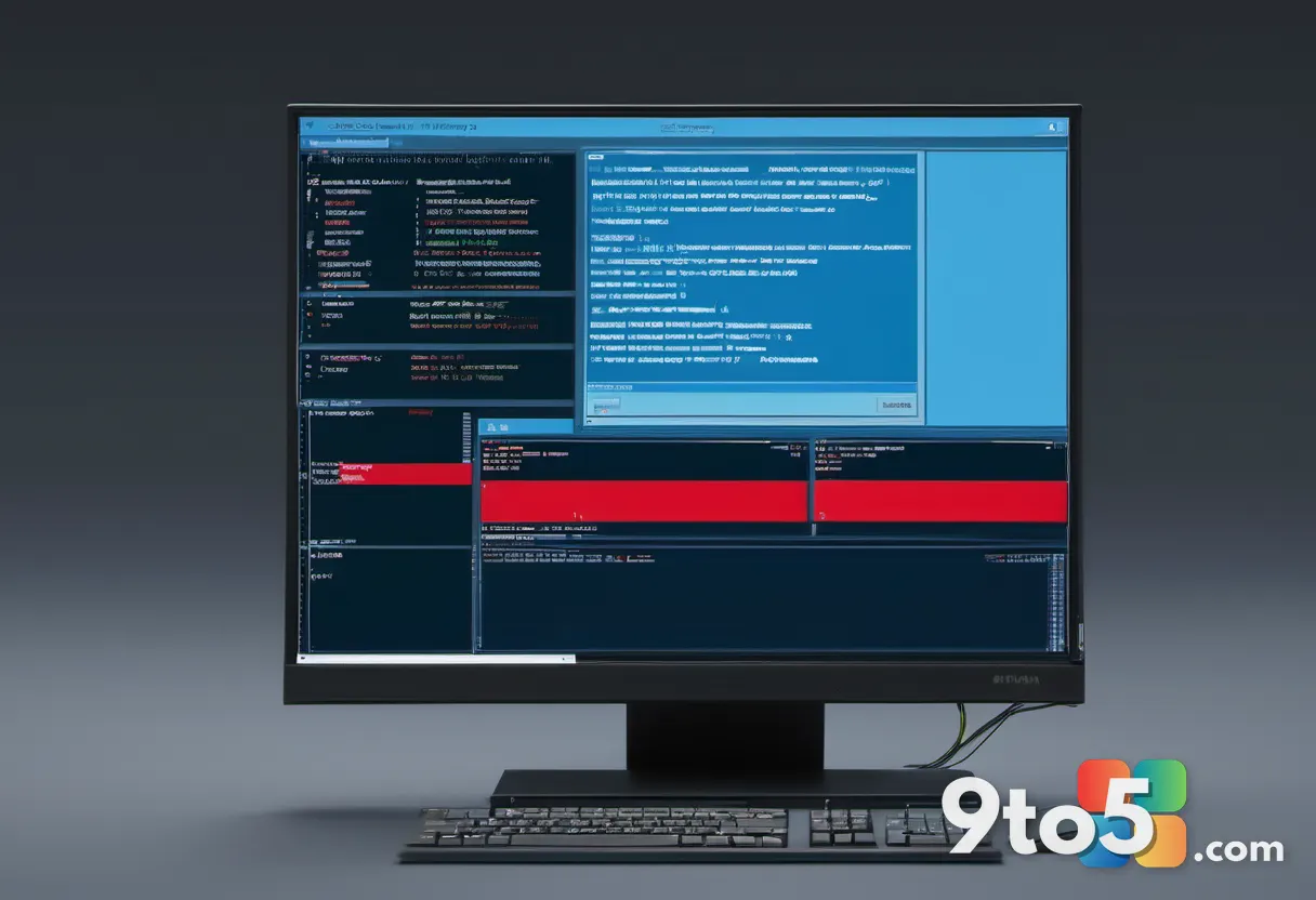 A close-up photograph of a computer monitor showing a Windows Terminal window with a command-line cursor and a red error