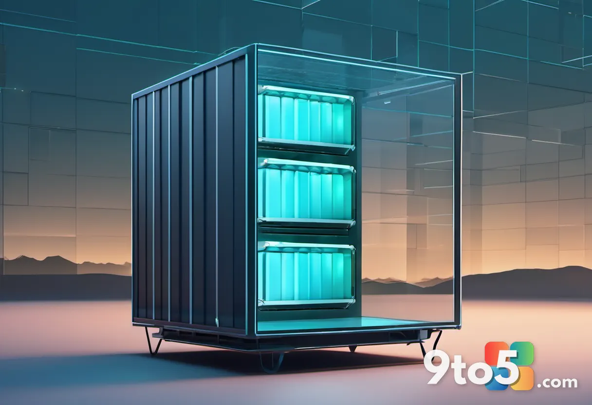 A conceptual illustration of Linux containers as glowing blocks running inside a translucent Windows environment, tech a