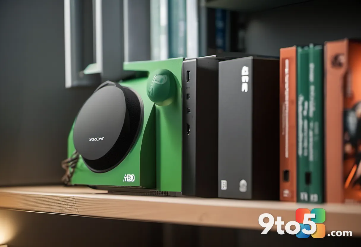 A pair of Xbox One game discs resting on a shelf, one catching warm light, shallow focus, nostalgic gaming collection mo