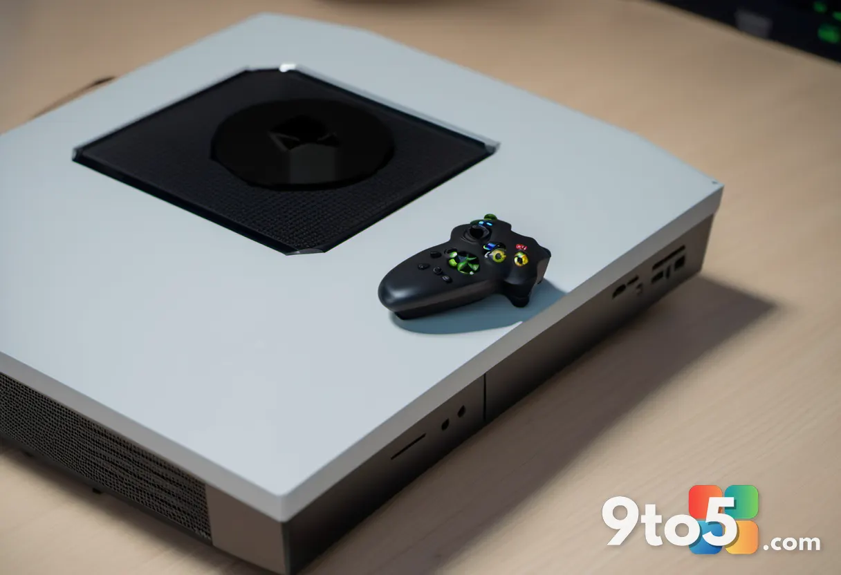 Close-up of a player's hand inserting a physical Xbox game disc into a console disc drive, shallow depth of field, warm 