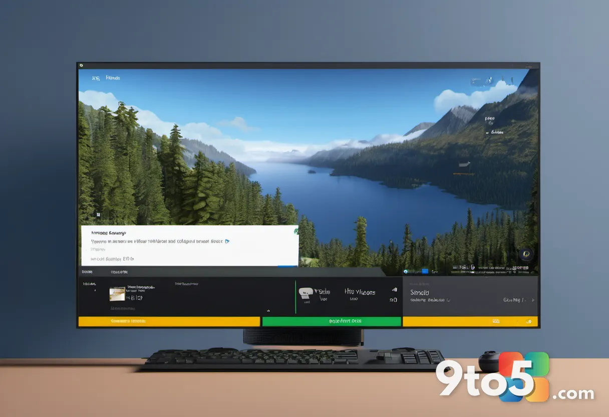 A sleek Xbox dashboard screen showing a small toast notification pop-up, minimalist UI, deep blue and black tones, clean