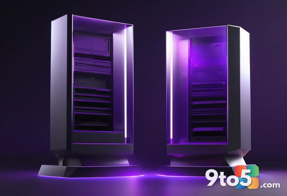 Two trophy pedestals side by side, one glowing platinum and one glowing mythic purple, dramatic studio lighting against 
