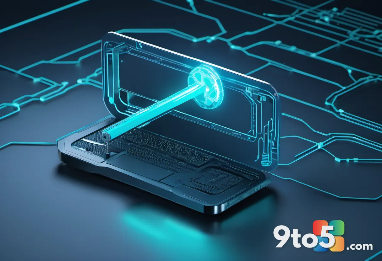 A stylized network DNS icon being sealed by a glowing digital wrench, clean flat tech illustration in blue and teal tone