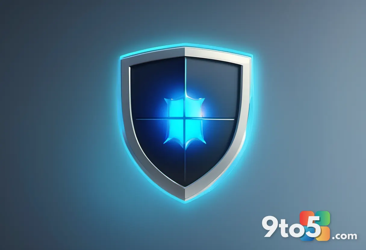 A stylized glowing shield icon representing digital safety filters, luminous blue on a dark background, clean minimalist