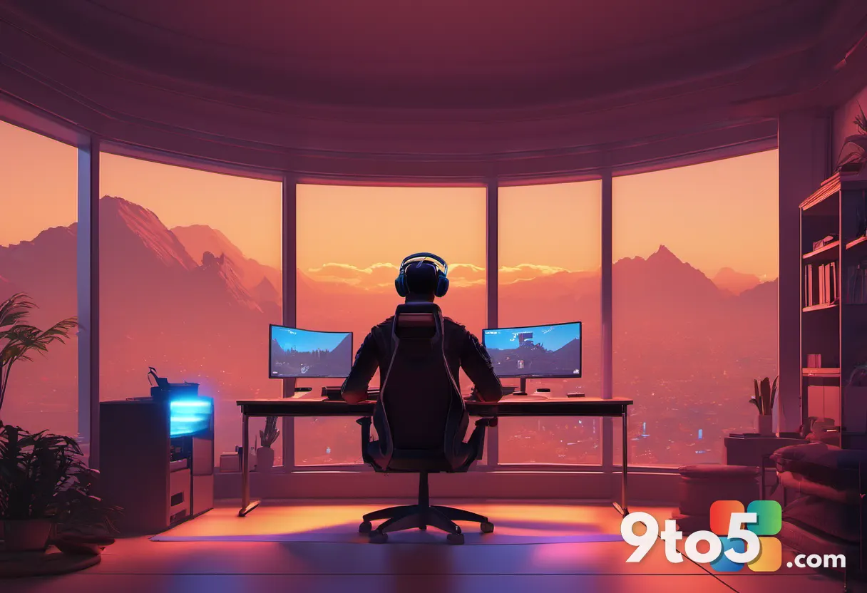 A gamer seated at a desk watching an on-screen performance overlay during gameplay, soft monitor glow, focused mood, war