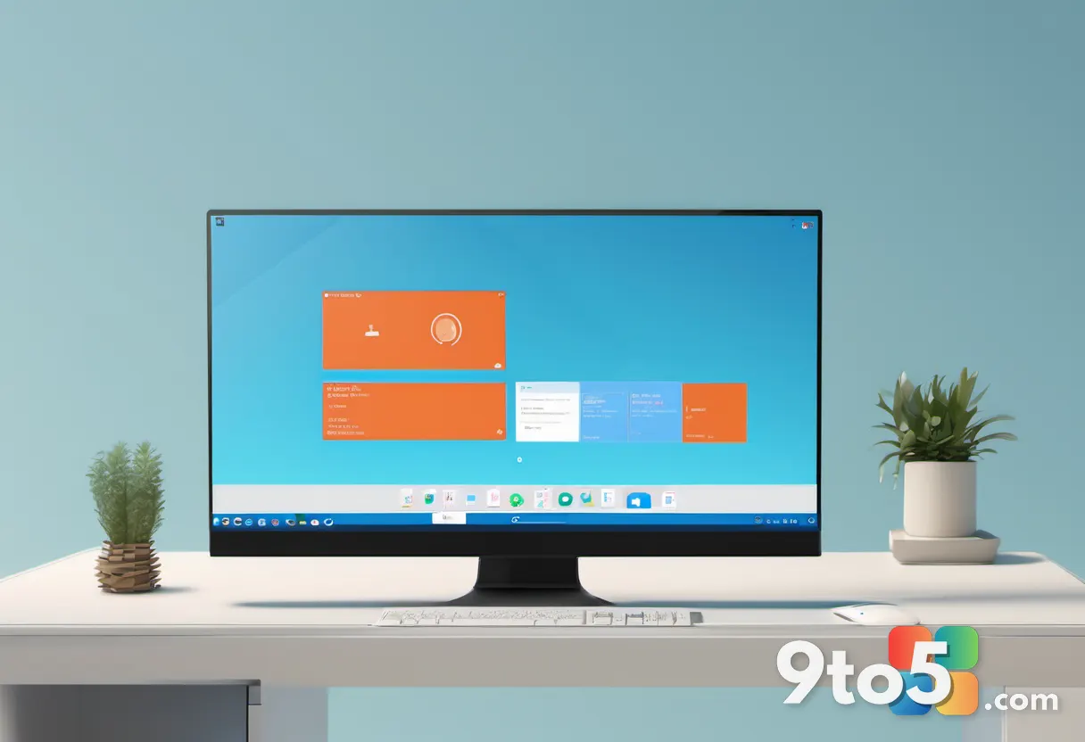 An illustration showing a clean desktop with a single app window centered and all others minimized to a taskbar below, r