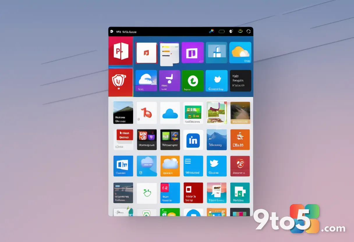 A modern Windows File Explorer window displaying a virtual Apps folder as a grid of colorful app icons and tiles on a li