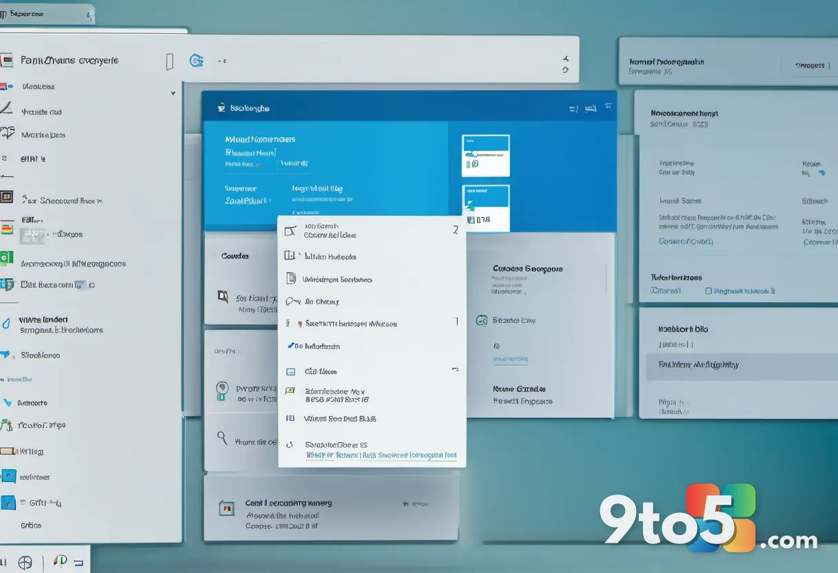 A close-up of a Windows admin dashboard screen showing update channel settings and dropdown menus, soft blue interface l