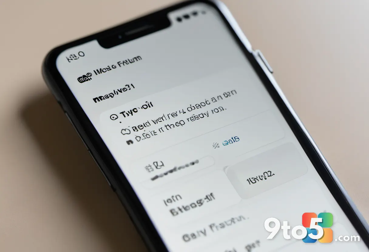 A close-up of a smartphone screen showing an Outlook email with a subtle suggested-reply bubble, warm natural lighting, 