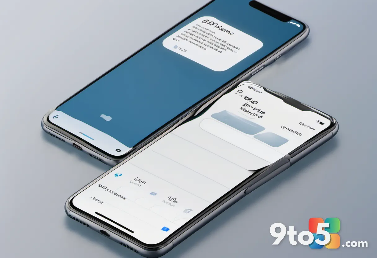 An iPhone displaying a subtle warning-style screen with a soft question mark, muted blue-gray tones, shallow depth of fi