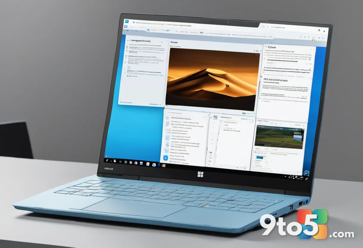 A laptop displaying a PDF document with a translated version side by side and a language dropdown menu visible, clean mo