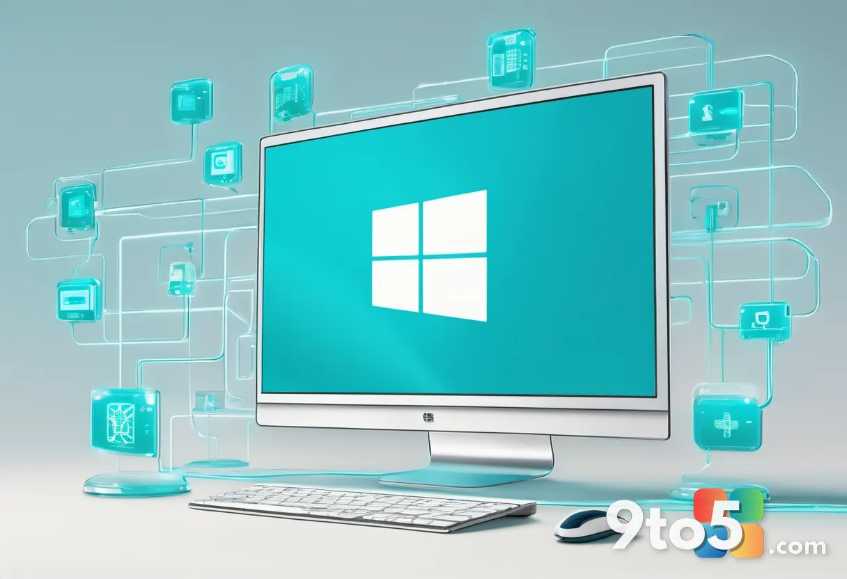 A conceptual image showing several Microsoft 365 app icons connected by a glowing line to a central authentication lock,