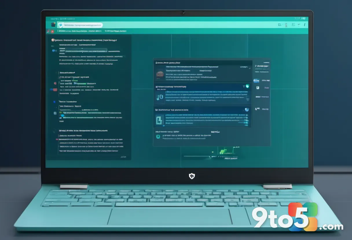 A close-up of a computer screen showing a browser update in progress with a circular progress indicator and a small shie