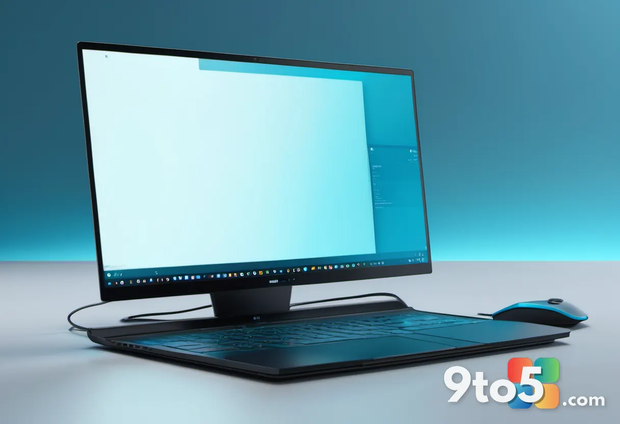 A single glowing AI chip on a dark desk beside a powered-off laptop, symbolizing shifting tech priorities, deep blue and