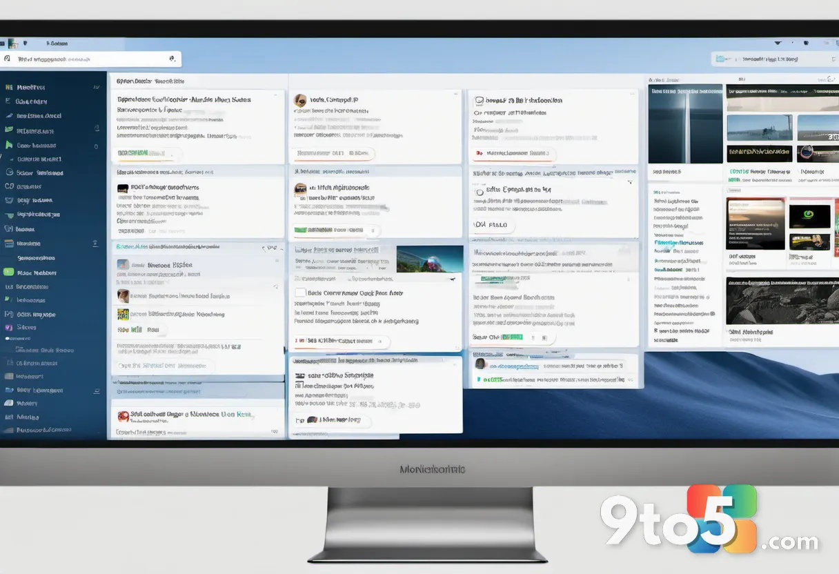 A clean desktop feed reader application window showing a list of subscribed feeds and article headlines, soft blue and w