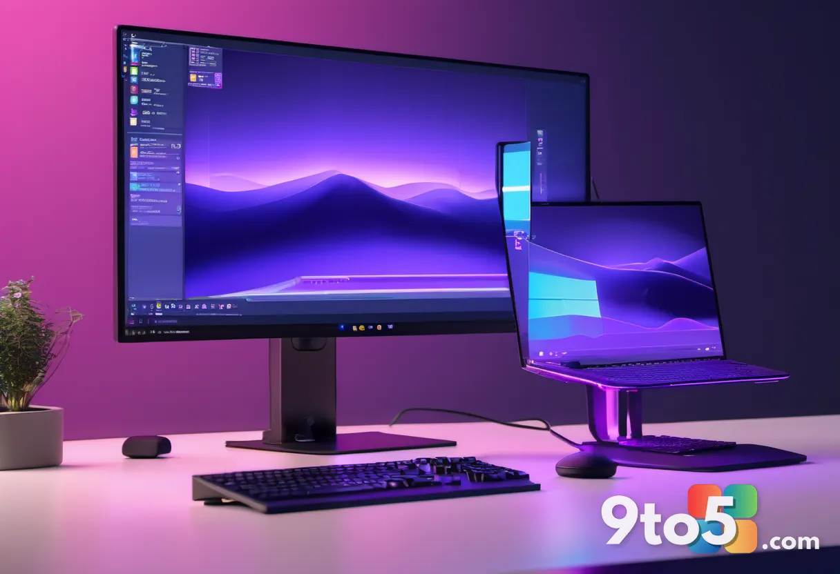 A small slim laptop placed beside a large tower PC with a glowing AI chip, symbolizing the hardware gap between modest a