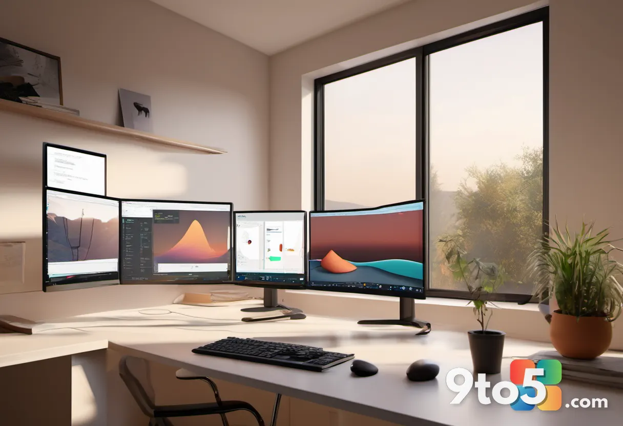 A person at a home desk studying a computer monitor displaying an installation progress screen, warm ambient lighting, f