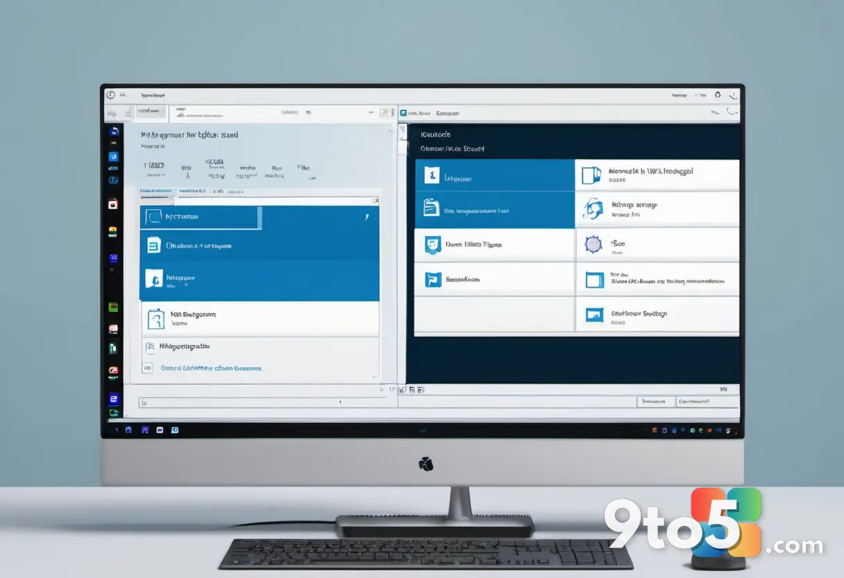 A close-up of a computer screen showing a Windows Update progress circle on a dark settings panel, soft blue and white l